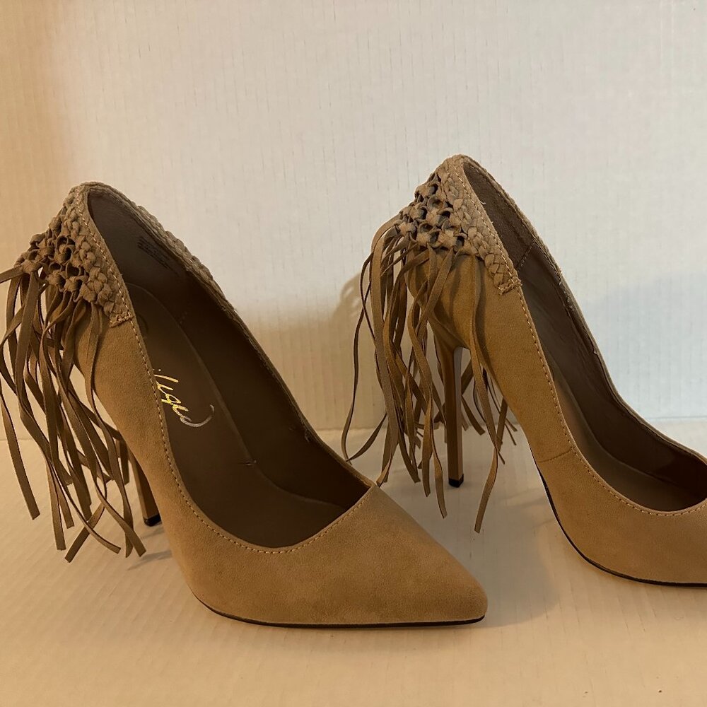 ✨ Privileged Tan Suede Fringe Heels – Size 9 ✨